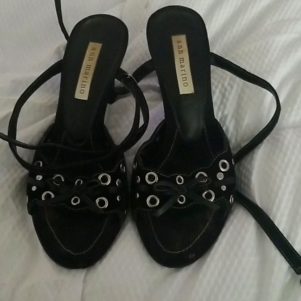 Black Leather and Suede Ann Marino Sandals Size 7M
